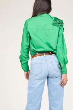 Cotton Blouse With Roset Pleat | Green... | Copenhagen Muse | Little Soho