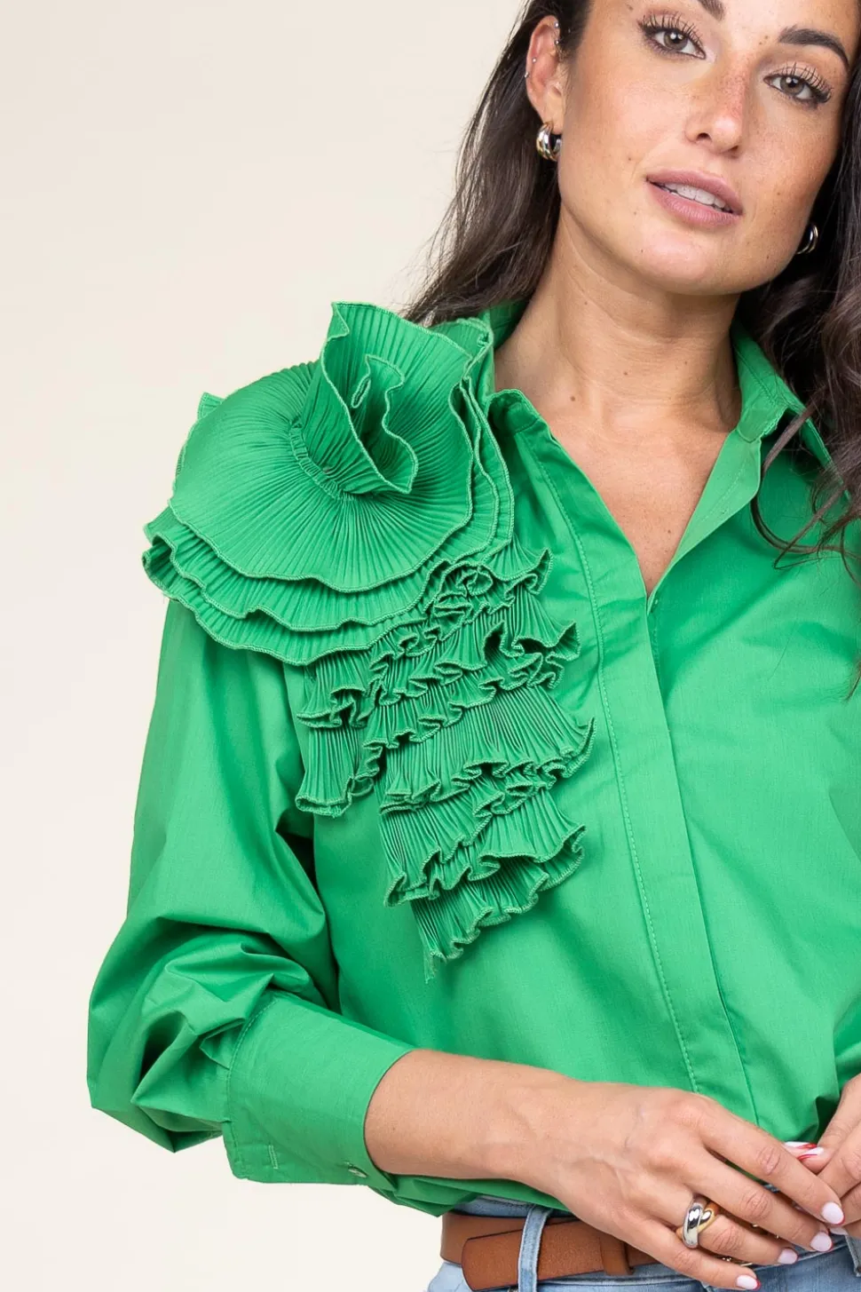 Cotton Blouse With Roset Pleat | Green... | Copenhagen Muse | Little Soho