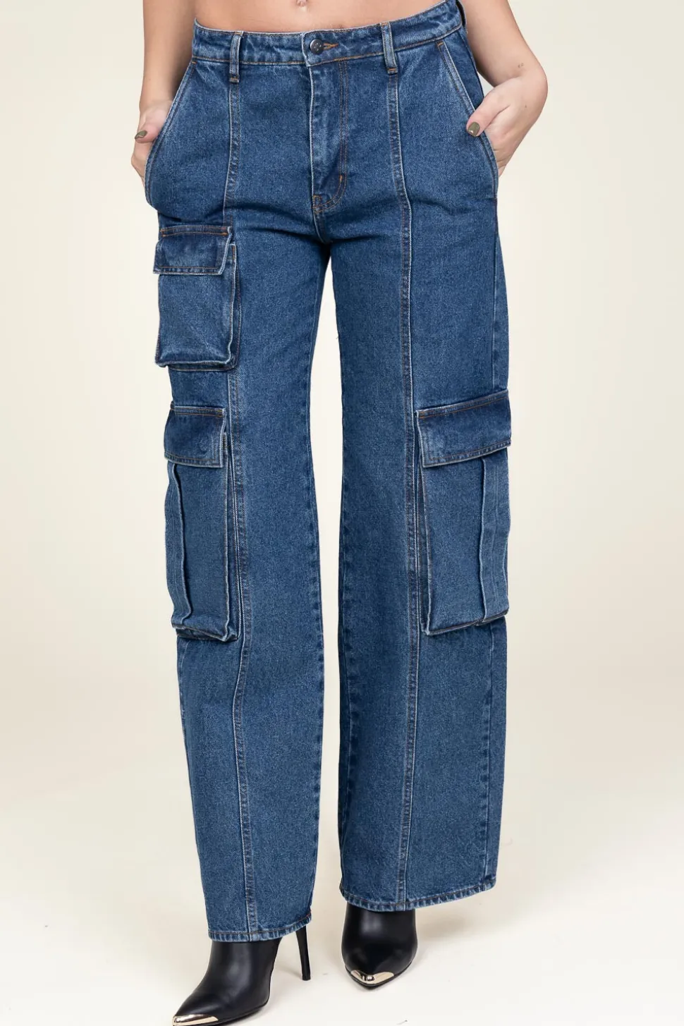 Cotton Denim Cargo Pants Vika | Blue... | Co'Couture | Little Soho