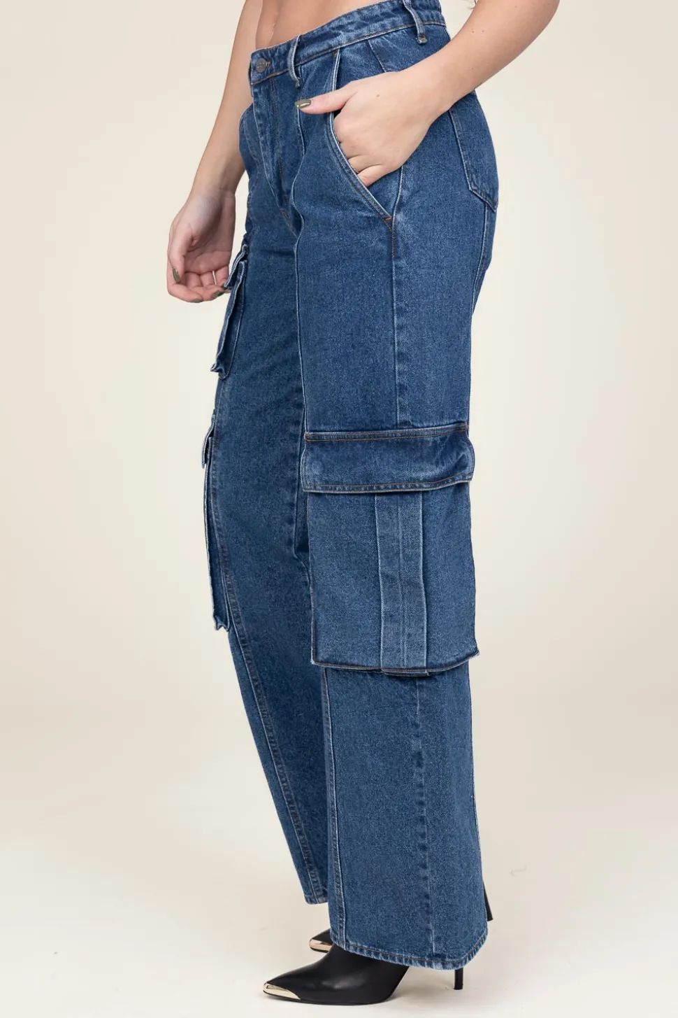 Cotton Denim Cargo Pants Vika | Blue... | Co'Couture | Little Soho