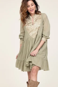 Cotton Dress Alexa | Green... | Greek Archaic Kori | Little Soho