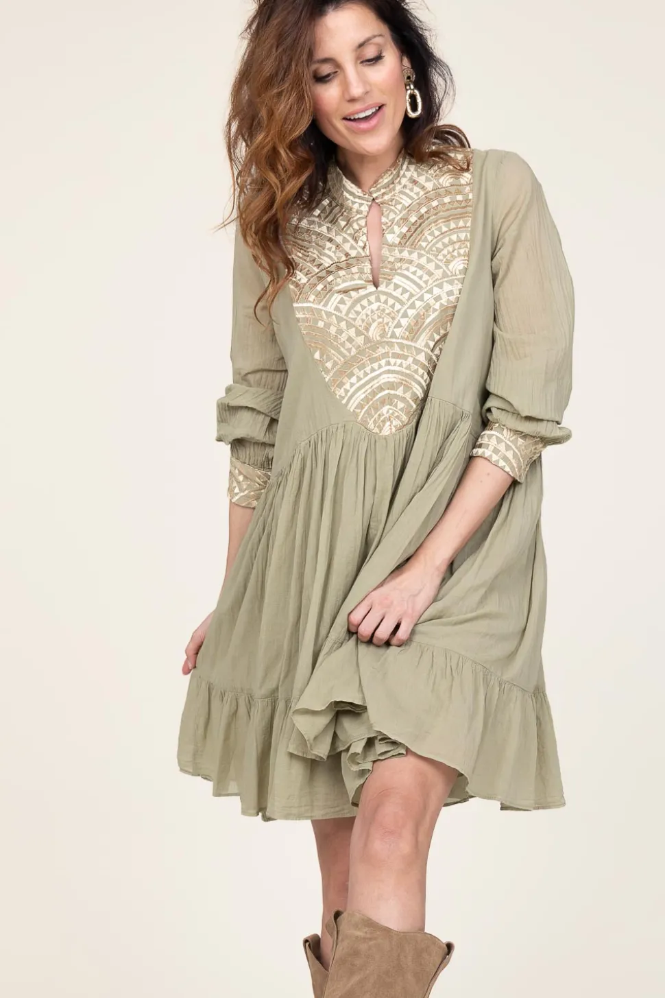 Cotton Dress Alexa | Green... | Greek Archaic Kori | Little Soho