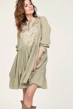 Cotton Dress Alexa | Green... | Greek Archaic Kori | Little Soho