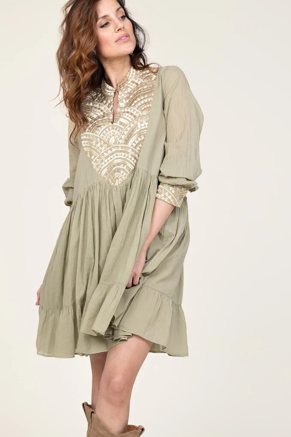 Cotton Dress Alexa | Green... | Greek Archaic Kori | Little Soho