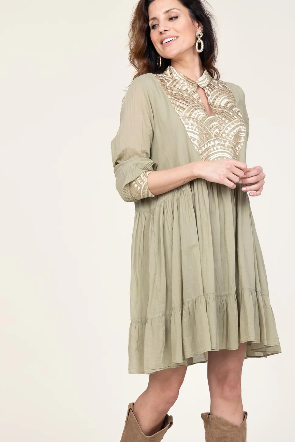 Cotton Dress Alexa | Green... | Greek Archaic Kori | Little Soho