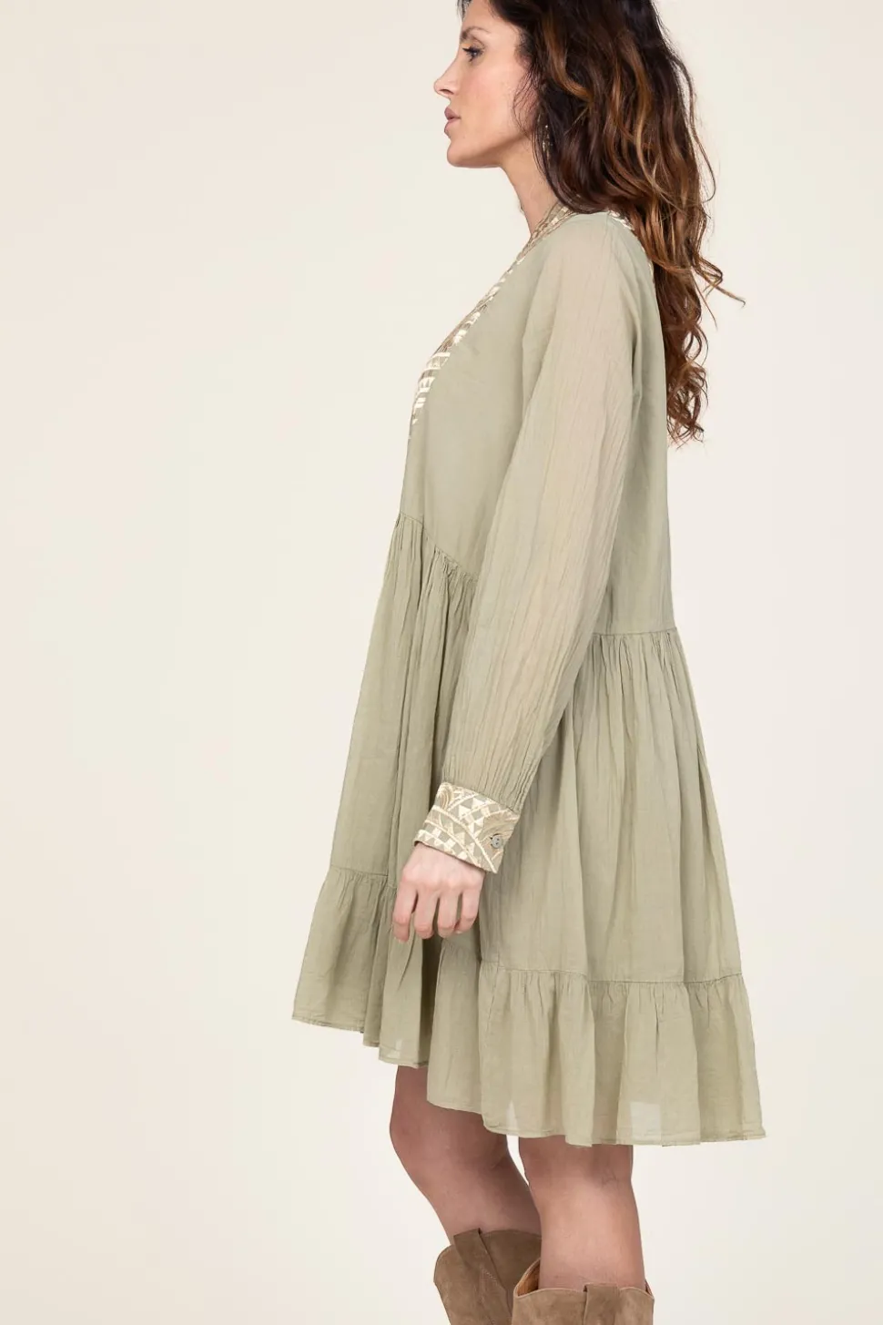 Cotton Dress Alexa | Green... | Greek Archaic Kori | Little Soho