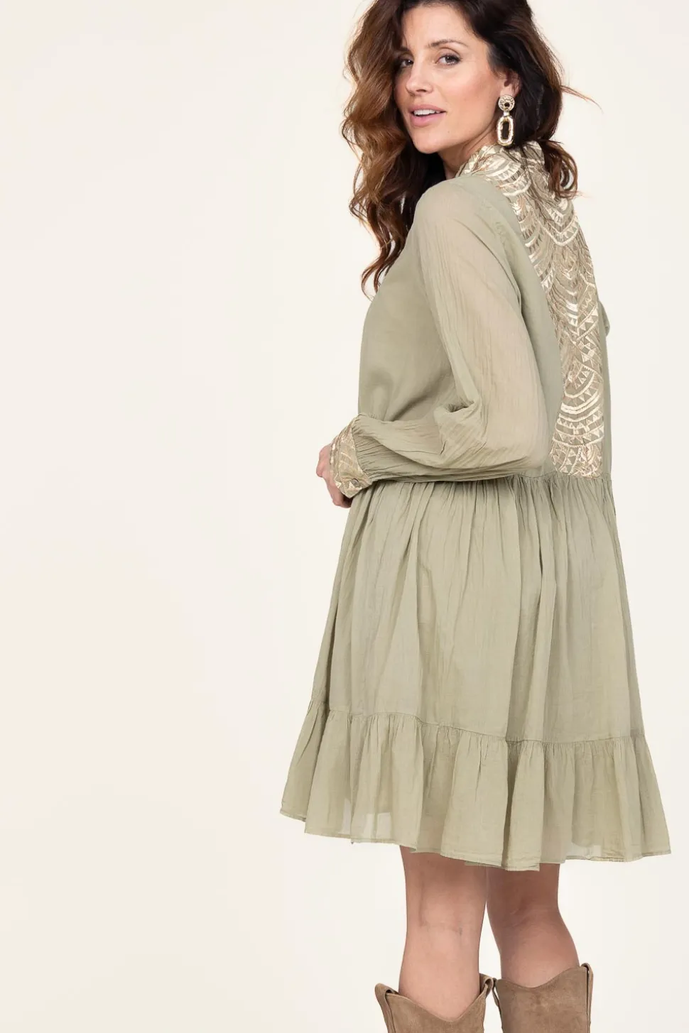Cotton Dress Alexa | Green... | Greek Archaic Kori | Little Soho