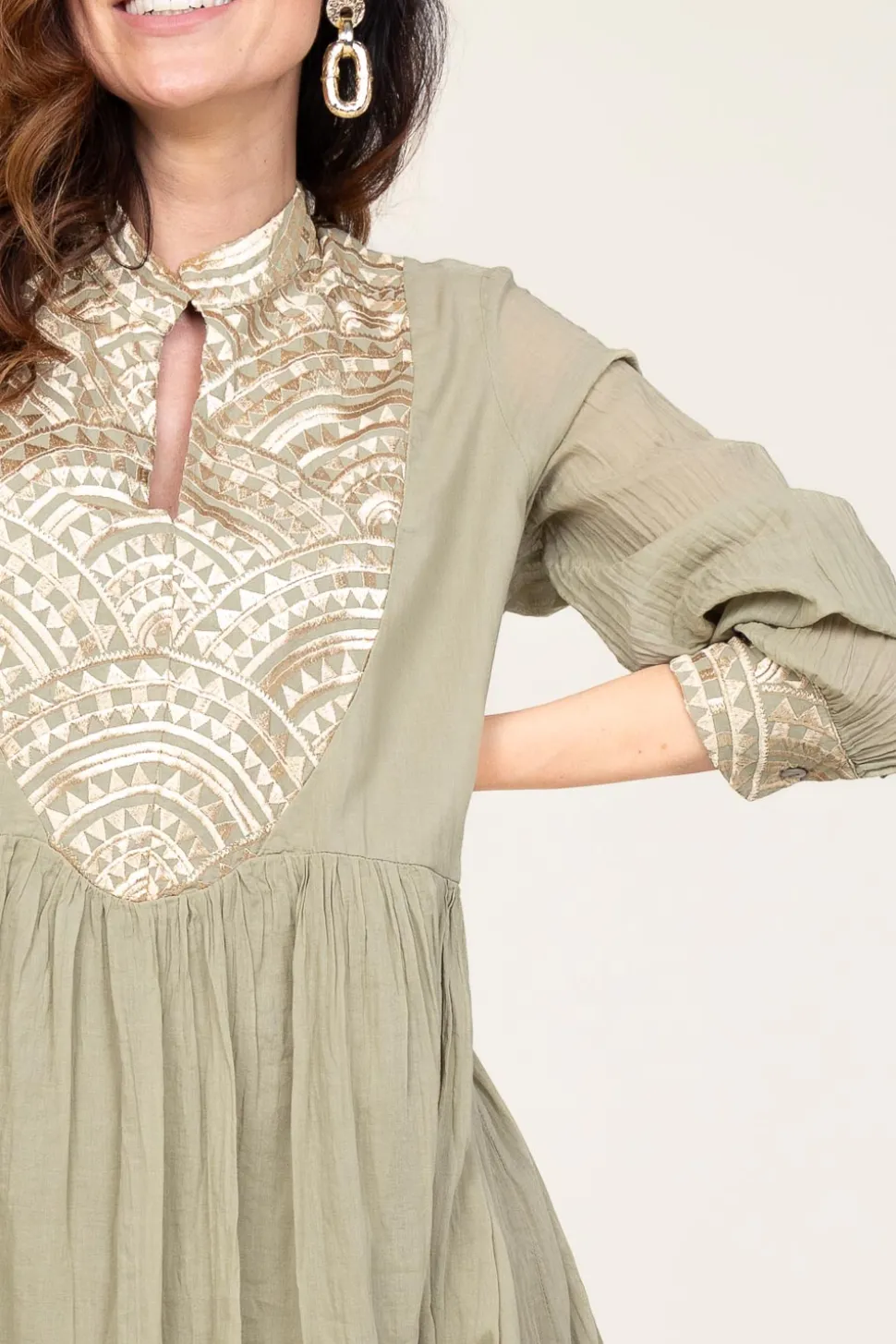 Cotton Dress Alexa | Green... | Greek Archaic Kori | Little Soho