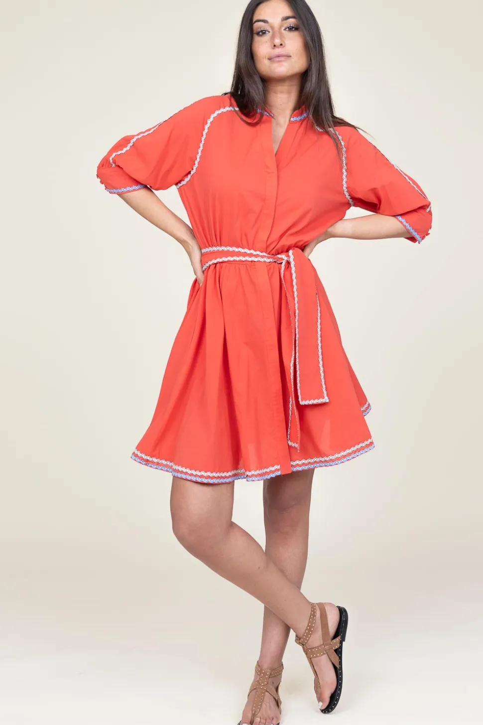 Cotton Dress With Embroidery Amelia | Red... | Devotion | Little Soho