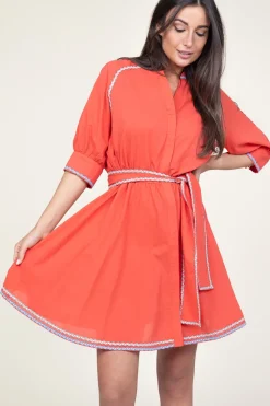 Cotton Dress With Embroidery Amelia | Red... | Devotion | Little Soho