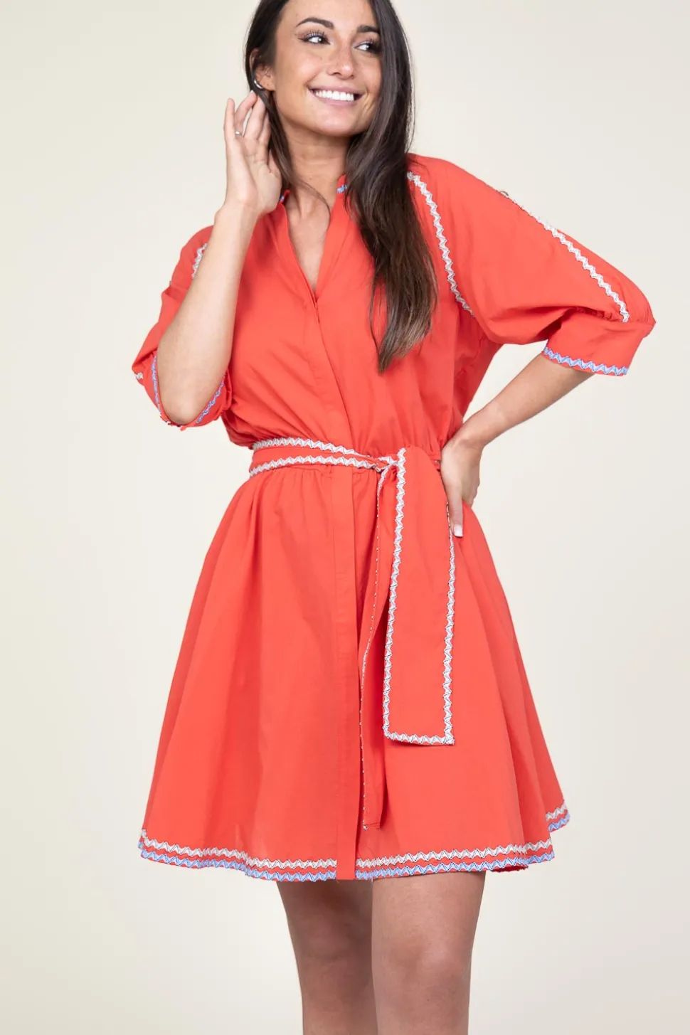 Cotton Dress With Embroidery Amelia | Red... | Devotion | Little Soho