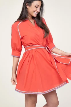 Cotton Dress With Embroidery Amelia | Red... | Devotion | Little Soho