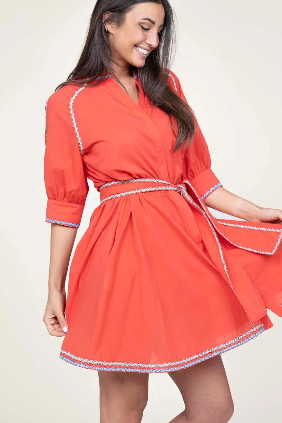 Cotton Dress With Embroidery Amelia | Red... | Devotion | Little Soho