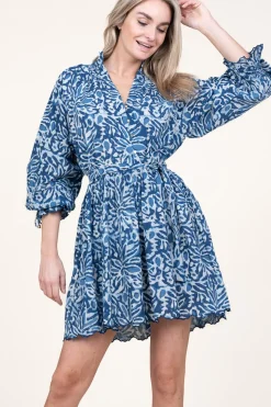 Cotton Dress With Print Dounya | Blue... | Ibana | Little Soho