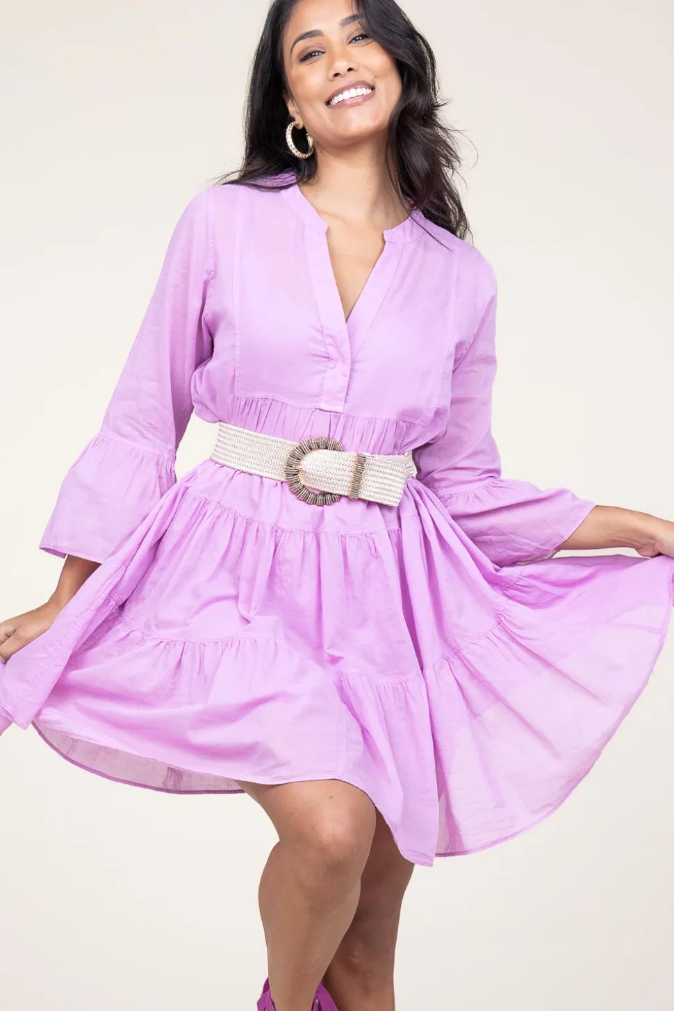 Cotton Foil Dress Lavrentia | Purple... | Devotion | Little Soho