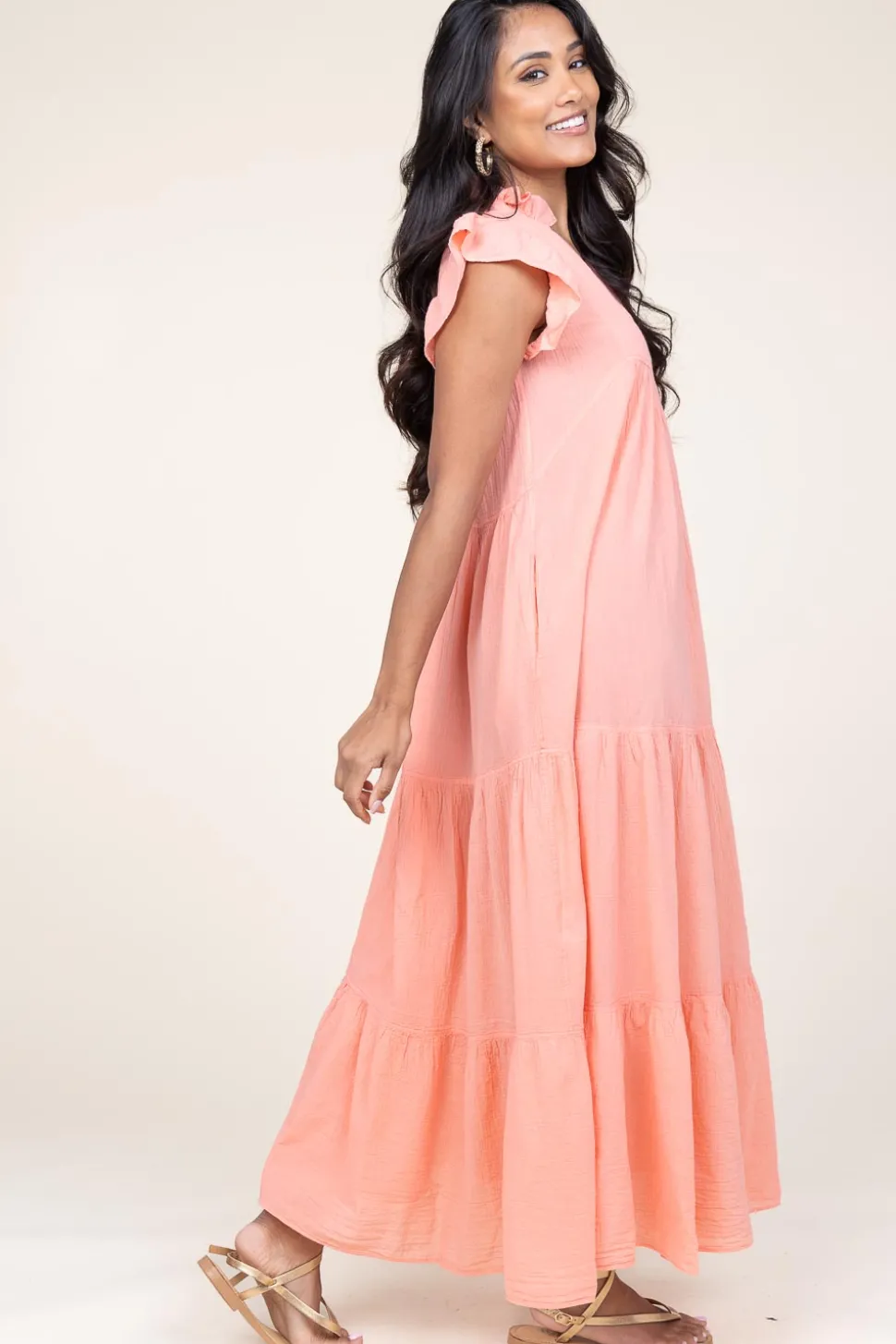Cotton Maxi Dress Erietta | Coral... | Devotion | Little Soho