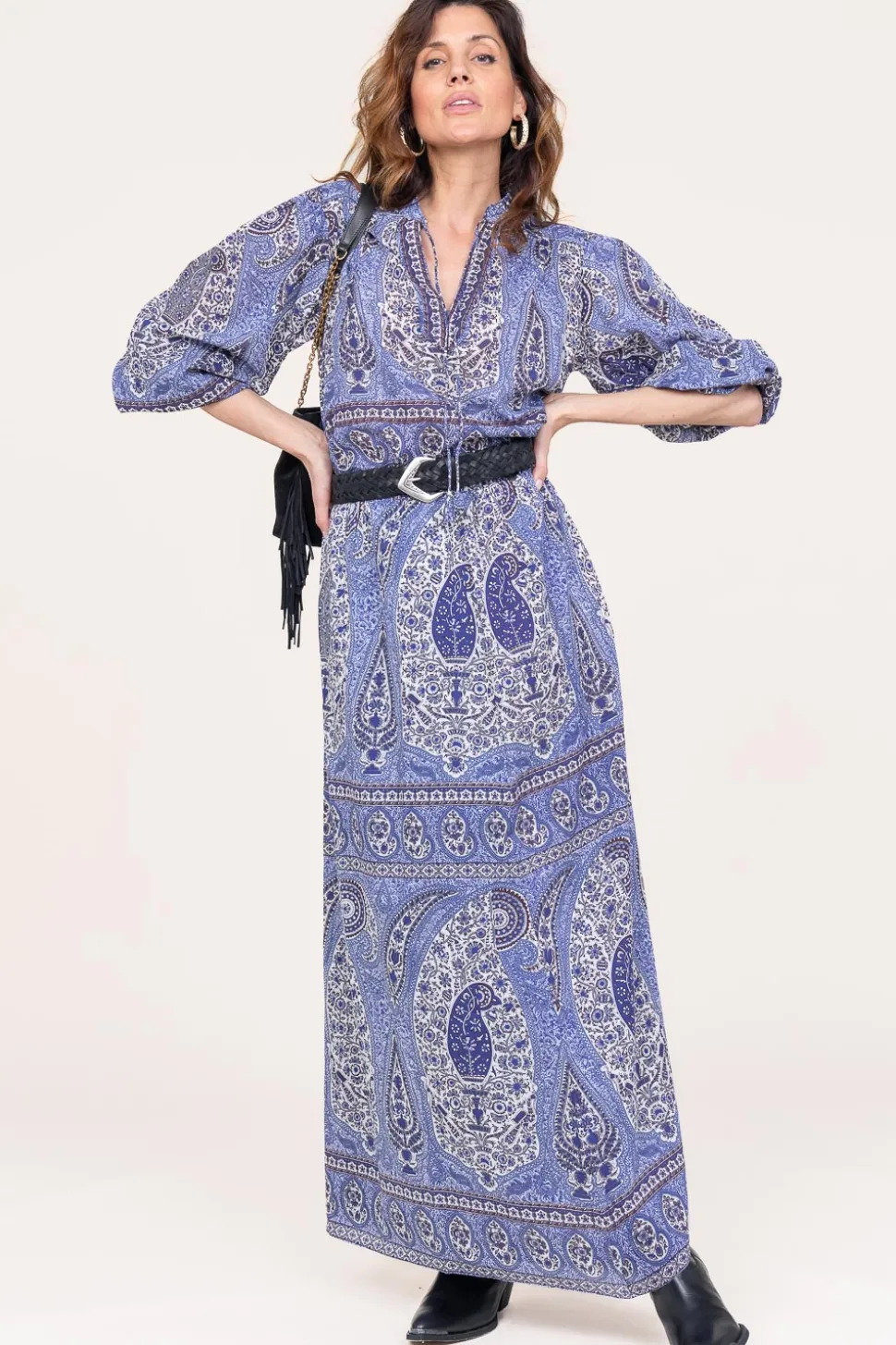 Cotton Maxi Skirt With Paisley Print Tajar | Blue... | Antik Batik | Little Soho