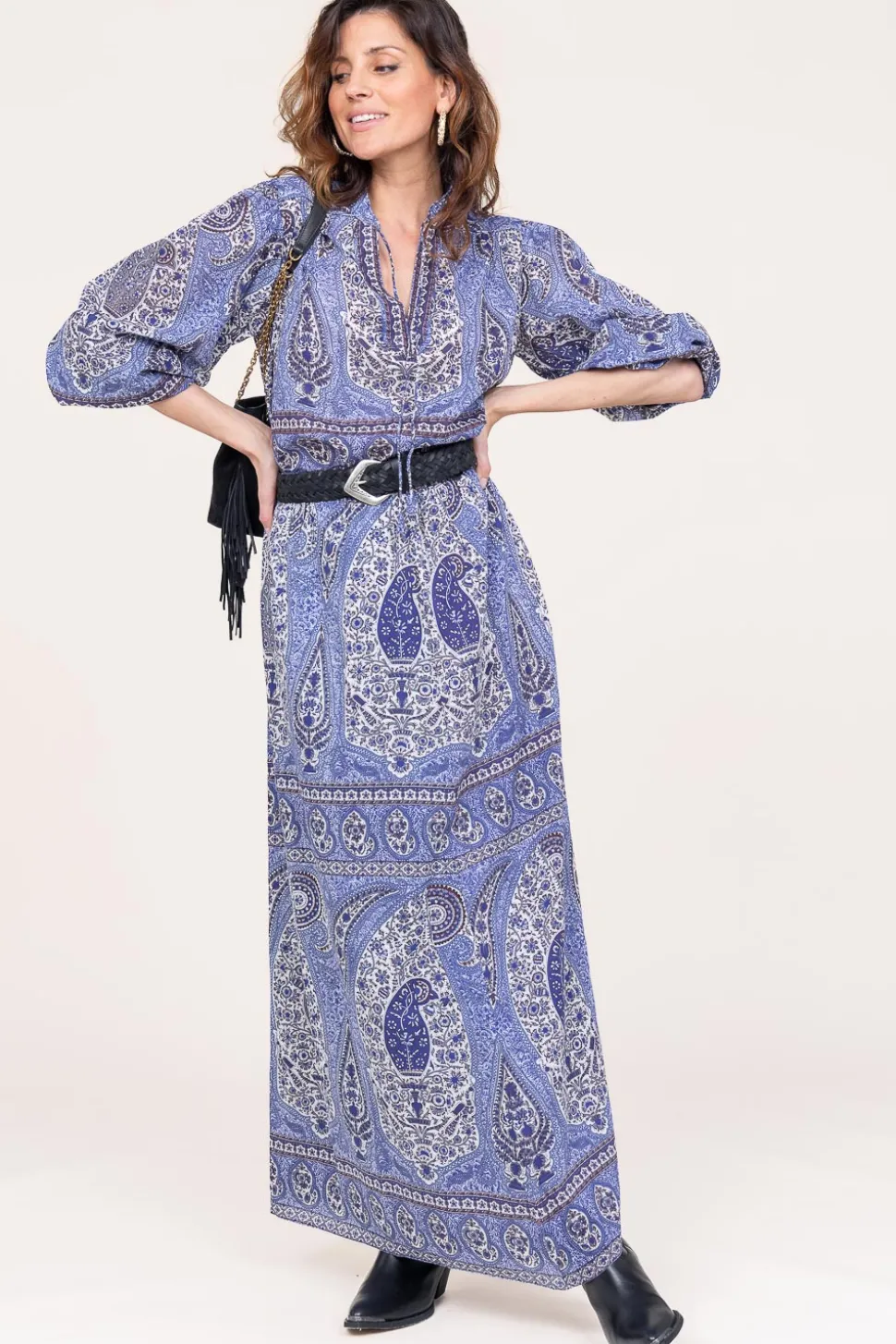 Cotton Maxi Skirt With Paisley Print Tajar | Blue... | Antik Batik | Little Soho
