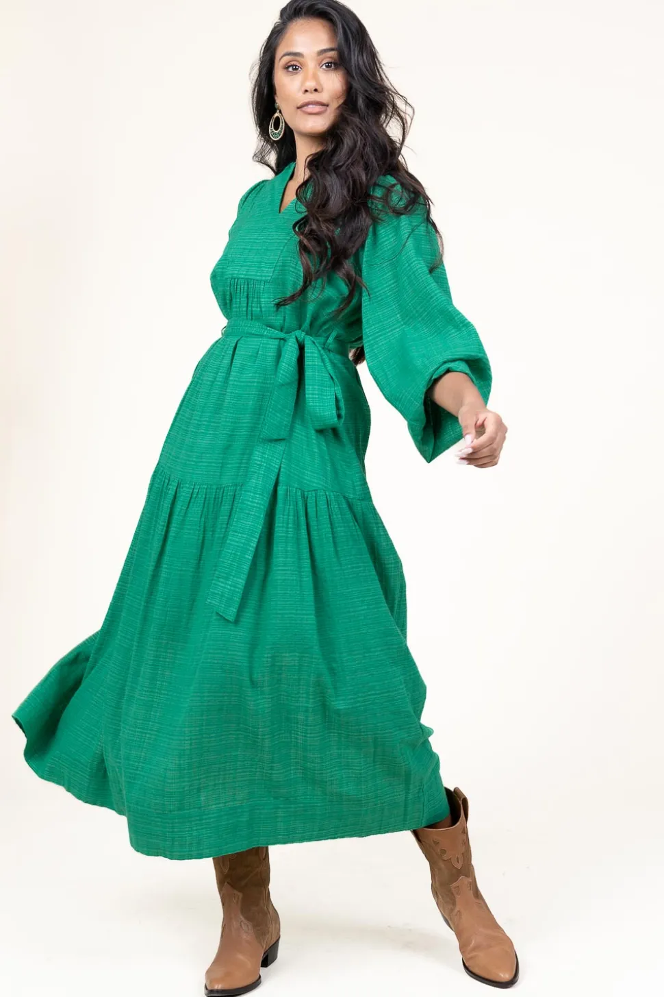 Cotton Mix Maxi Dress Ophelia | Green... | Stella Forest | Little Soho