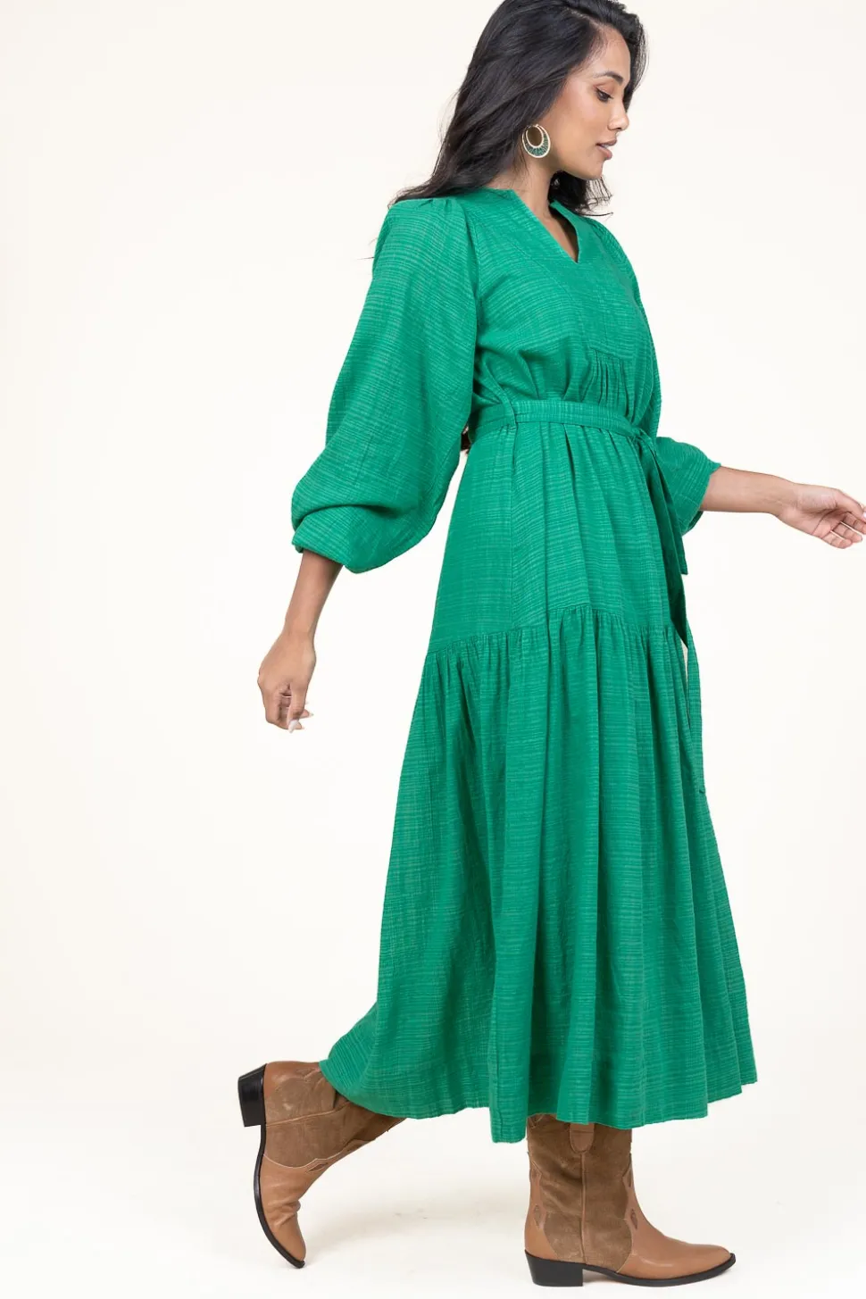 Cotton Mix Maxi Dress Ophelia | Green... | Stella Forest | Little Soho