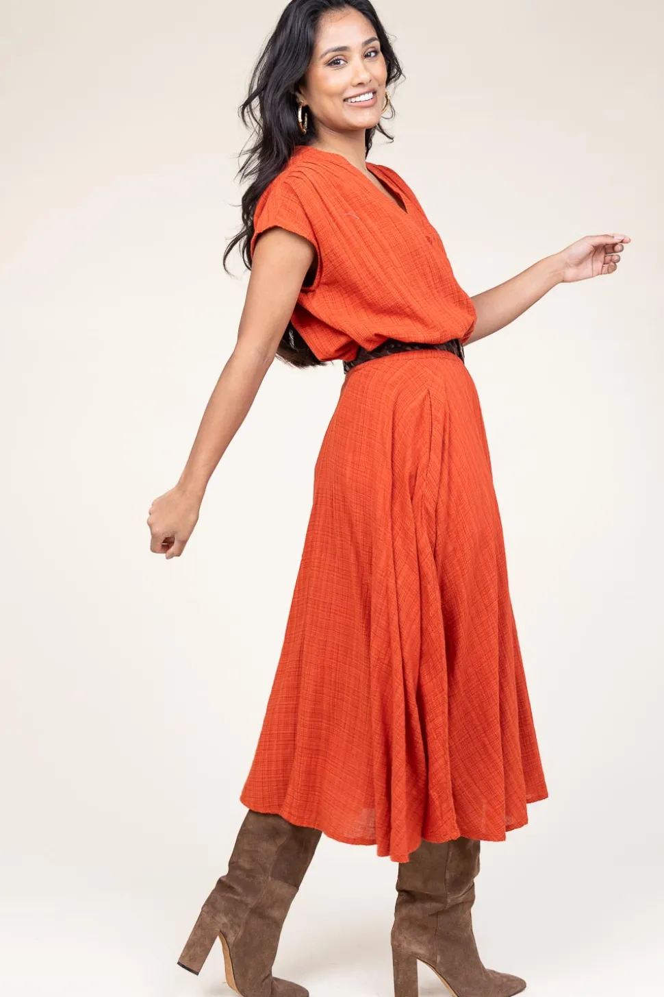 Cotton Mix Midi Skirt Ophelia | Rust... | Stella Forest | Little Soho