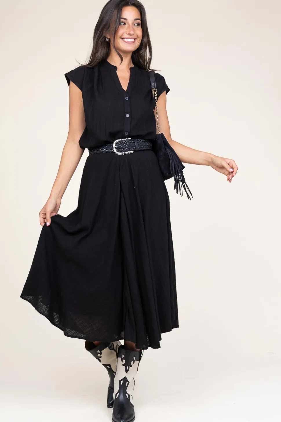 Cotton Mix With Midi Skirt Ophelia | Black... | Stella Forest | Little Soho