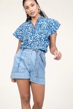 Cotton Top With Print Tadine | Blue... | Ibana | Little Soho