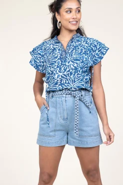 Cotton Top With Print Tadine | Blue... | Ibana | Little Soho