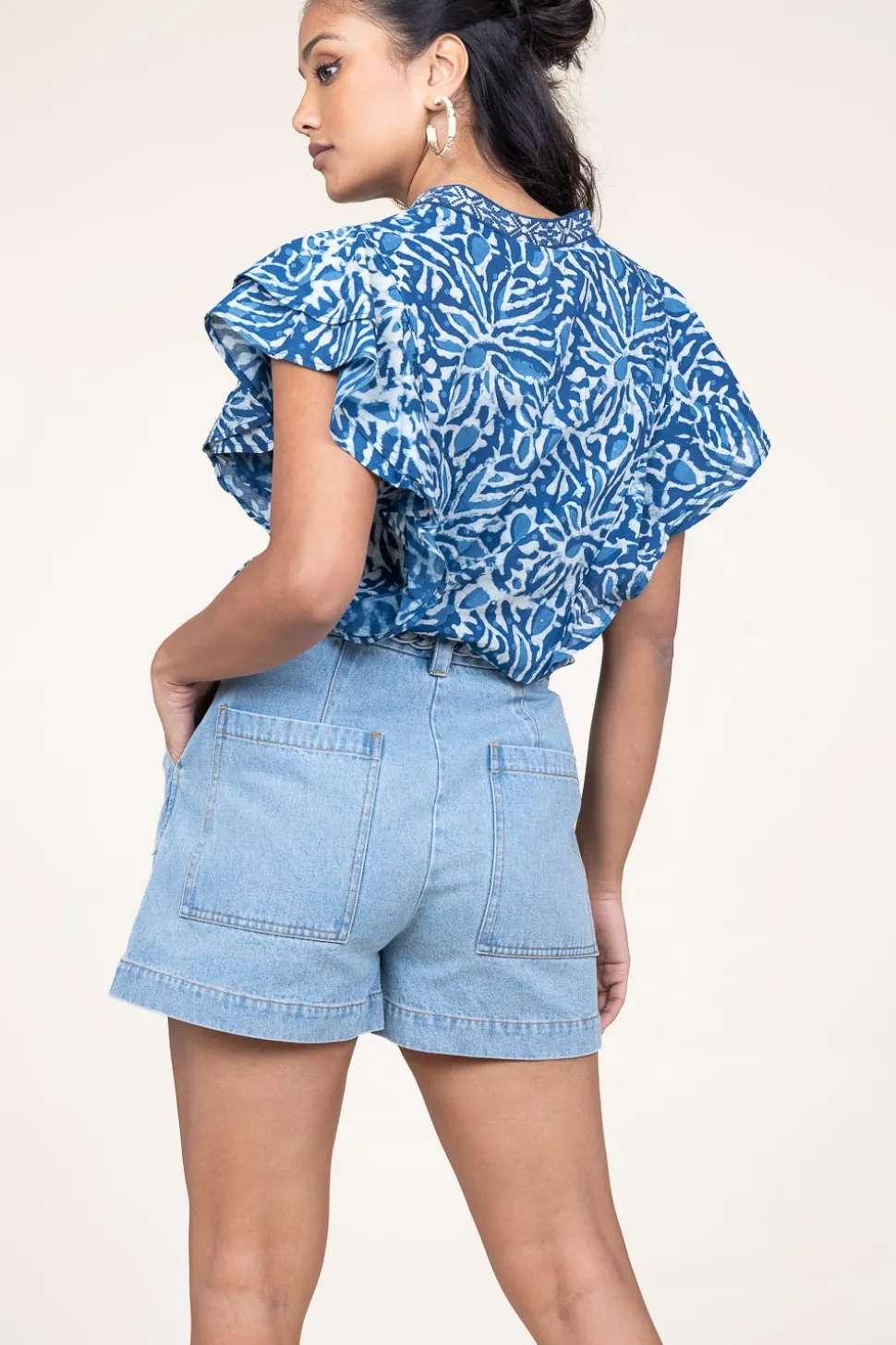 Cotton Top With Print Tadine | Blue... | Ibana | Little Soho