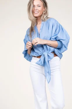 Cotton Wrap Blouse Tinca | Blue... | Ibana | Little Soho