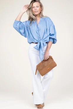 Cotton Wrap Blouse Tinca | Blue... | Ibana | Little Soho