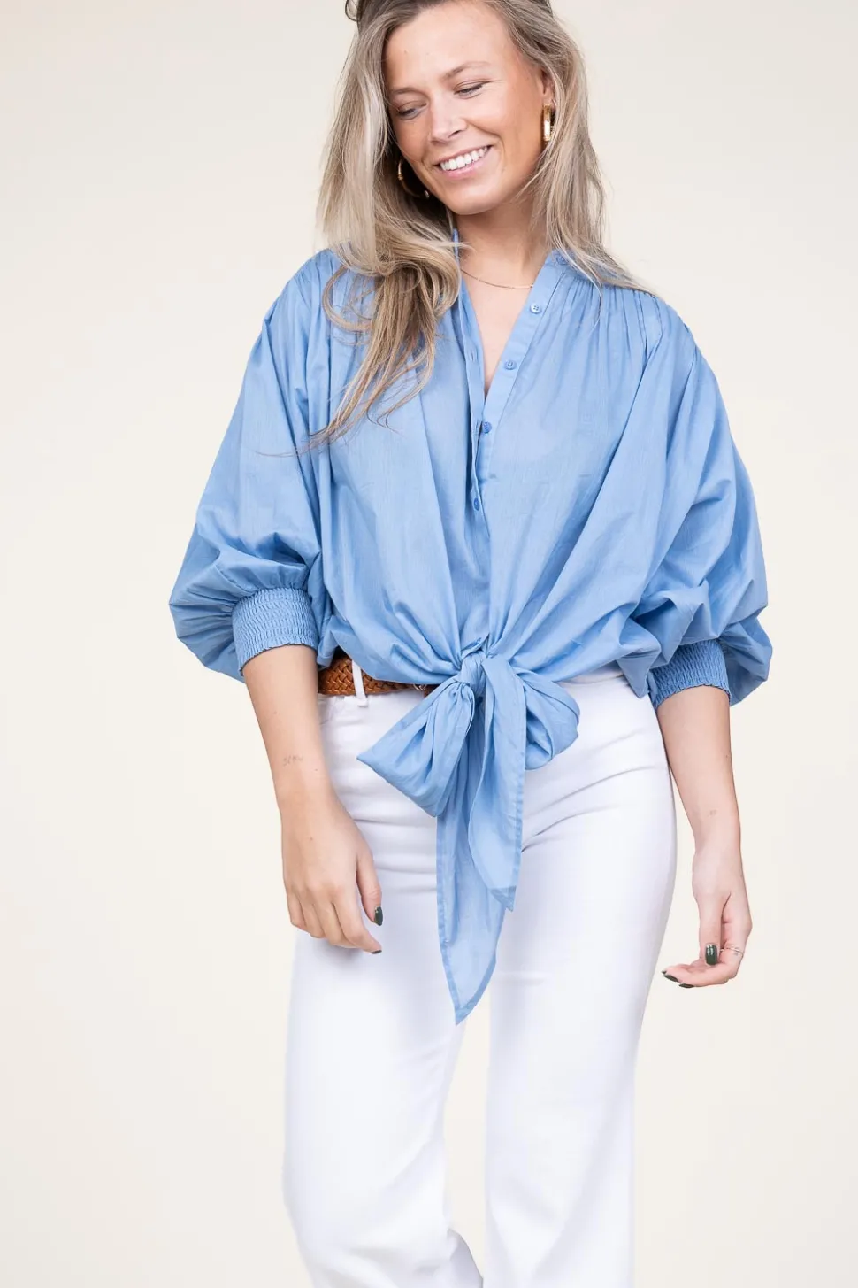Cotton Wrap Blouse Tinca | Blue... | Ibana | Little Soho