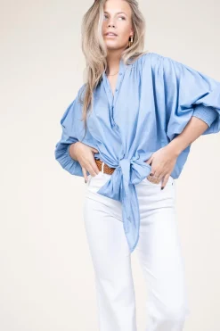 Cotton Wrap Blouse Tinca | Blue... | Ibana | Little Soho
