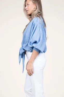 Cotton Wrap Blouse Tinca | Blue... | Ibana | Little Soho