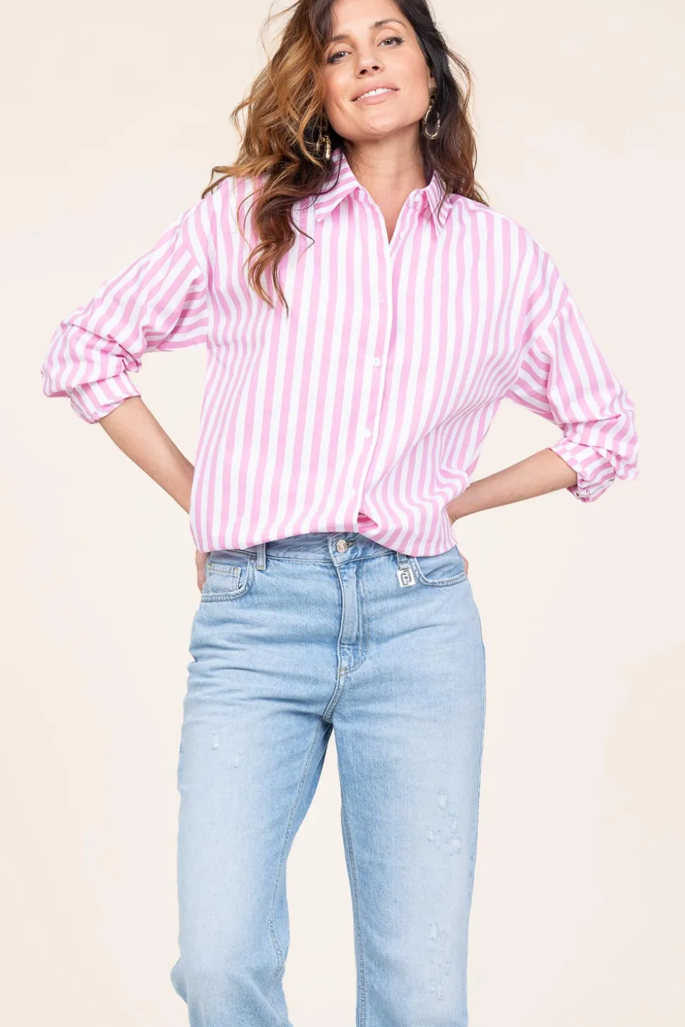 Crispy Cotton Blouse Harper | Pink... | Cc Heart | Little Soho