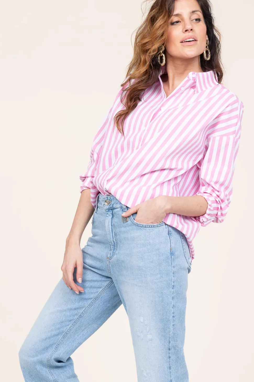 Crispy Cotton Blouse Harper | Pink... | Cc Heart | Little Soho
