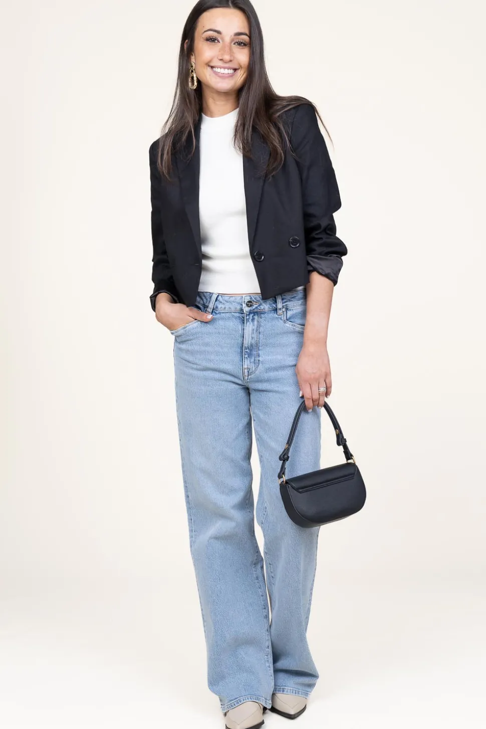 Cropped Blazer In Linen Blend Acedia | Black... | Dante 6 | Little Soho