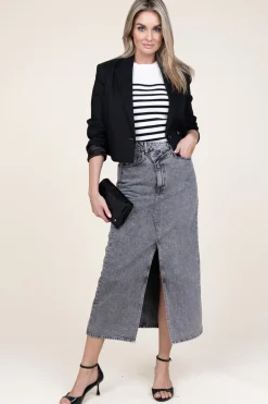 Cropped Blazer In Linen Blend Acedia | Black... | Dante 6 | Little Soho
