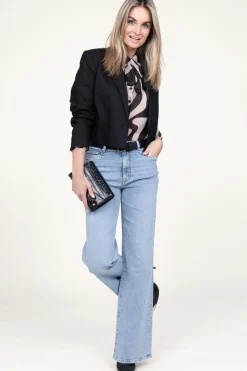 Cropped Blazer In Linen Blend Acedia | Black... | Dante 6 | Little Soho