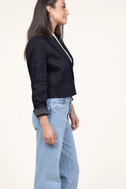 Cropped Blazer In Linen Blend Acedia | Black... | Dante 6 | Little Soho