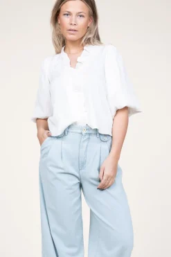Cropped Blouse With Puffed Sleeves Sueda | White... | Co'Couture | Little Soho