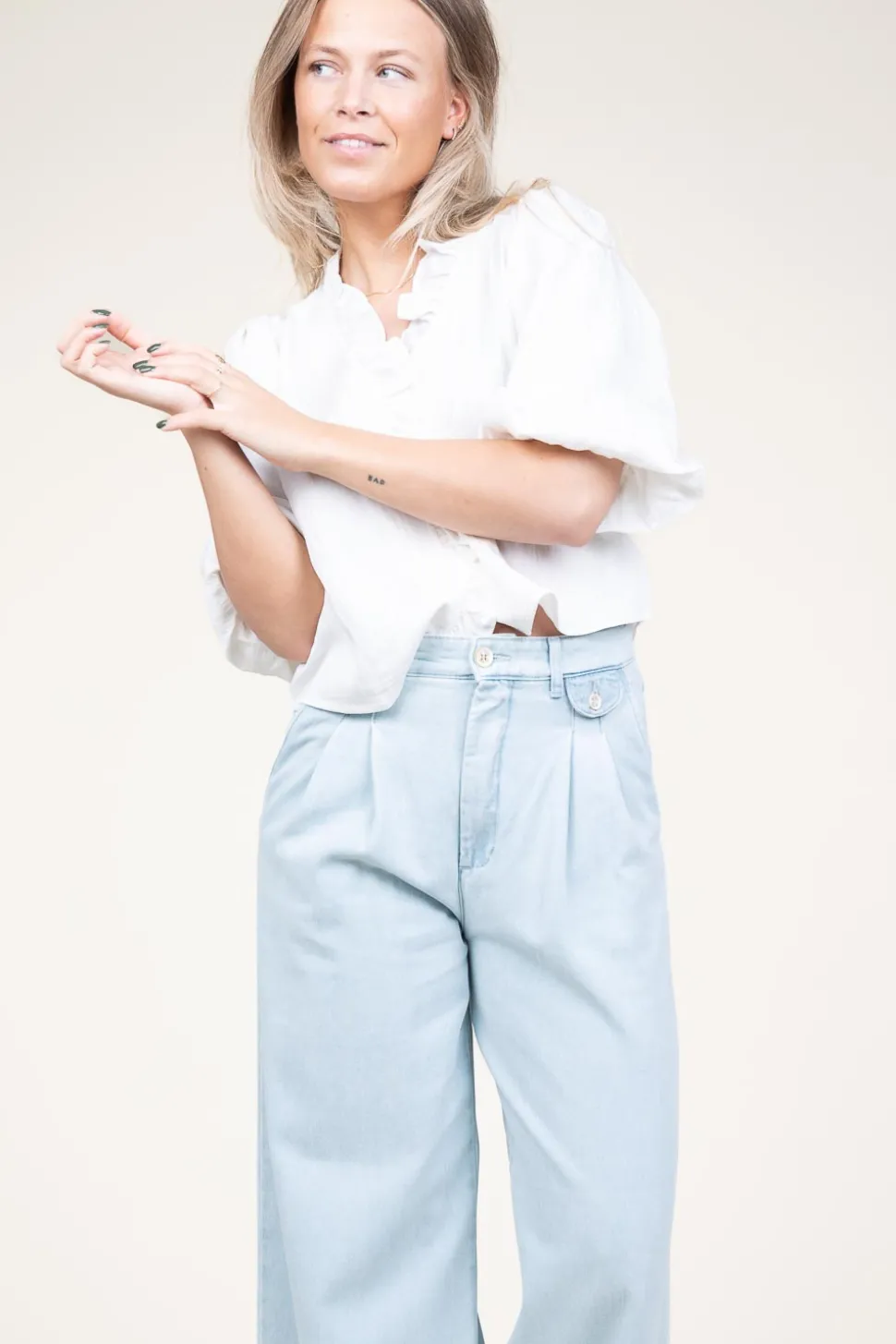 Cropped Blouse With Puffed Sleeves Sueda | White... | Co'Couture | Little Soho