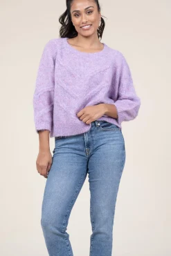 Cropped Cable Sweater Tortuga | Purple... | Lollys Laundry | Little Soho
