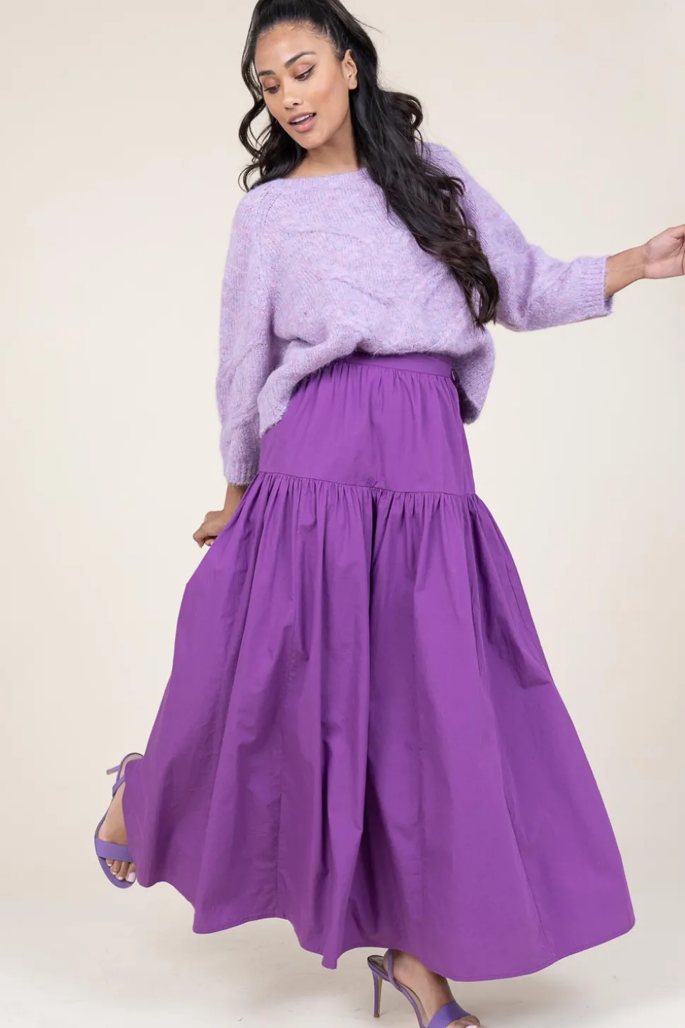 Cropped Cable Sweater Tortuga | Purple... | Lollys Laundry | Little Soho
