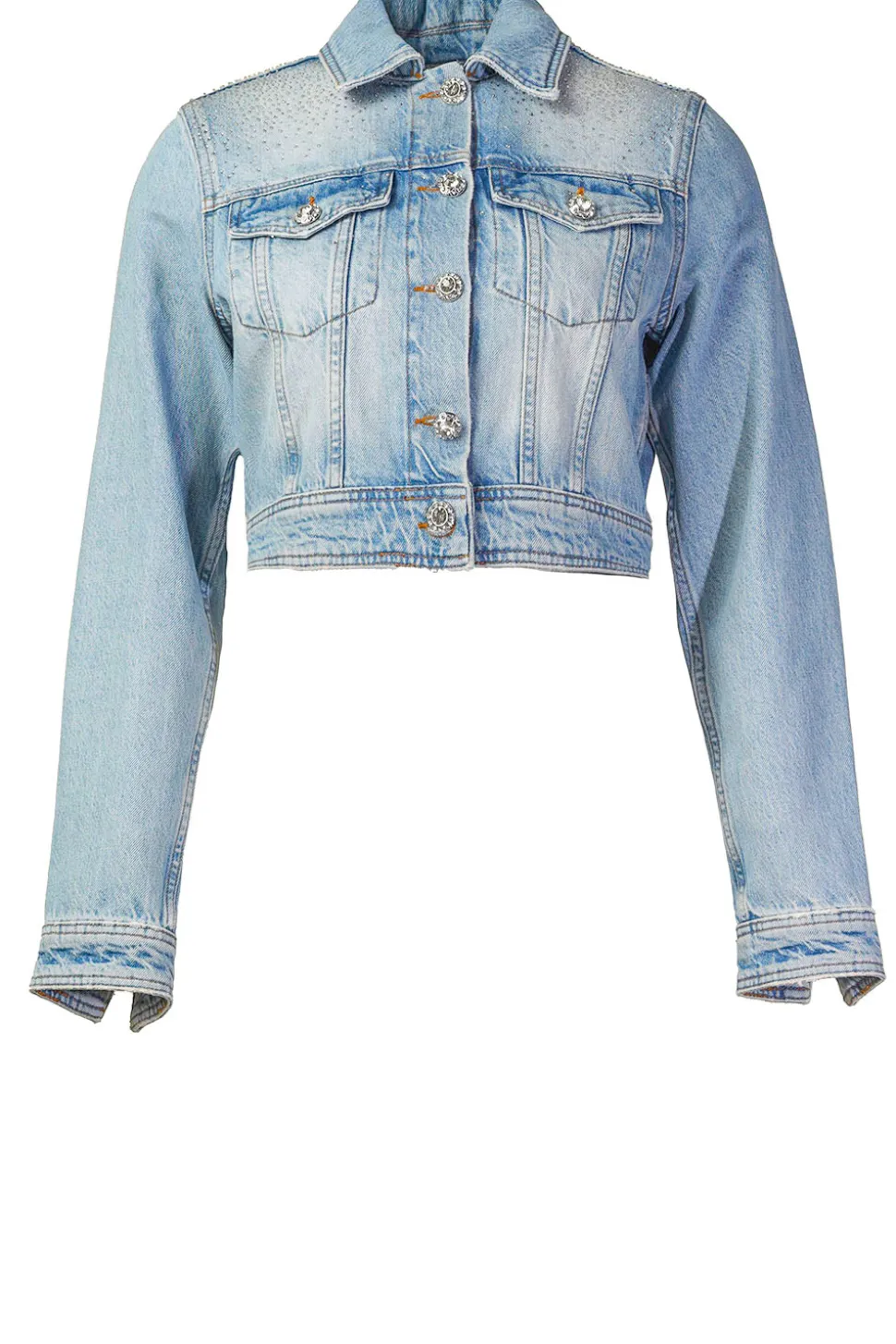 Cropped Denim Jacket With Rhinestones Rinazzo | Blue... | Liu Jo | Little Soho
