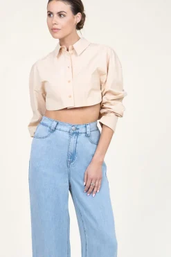 Cropped Poplin Blouse Rosa | Natural... | Patrizia Pepe | Little Soho