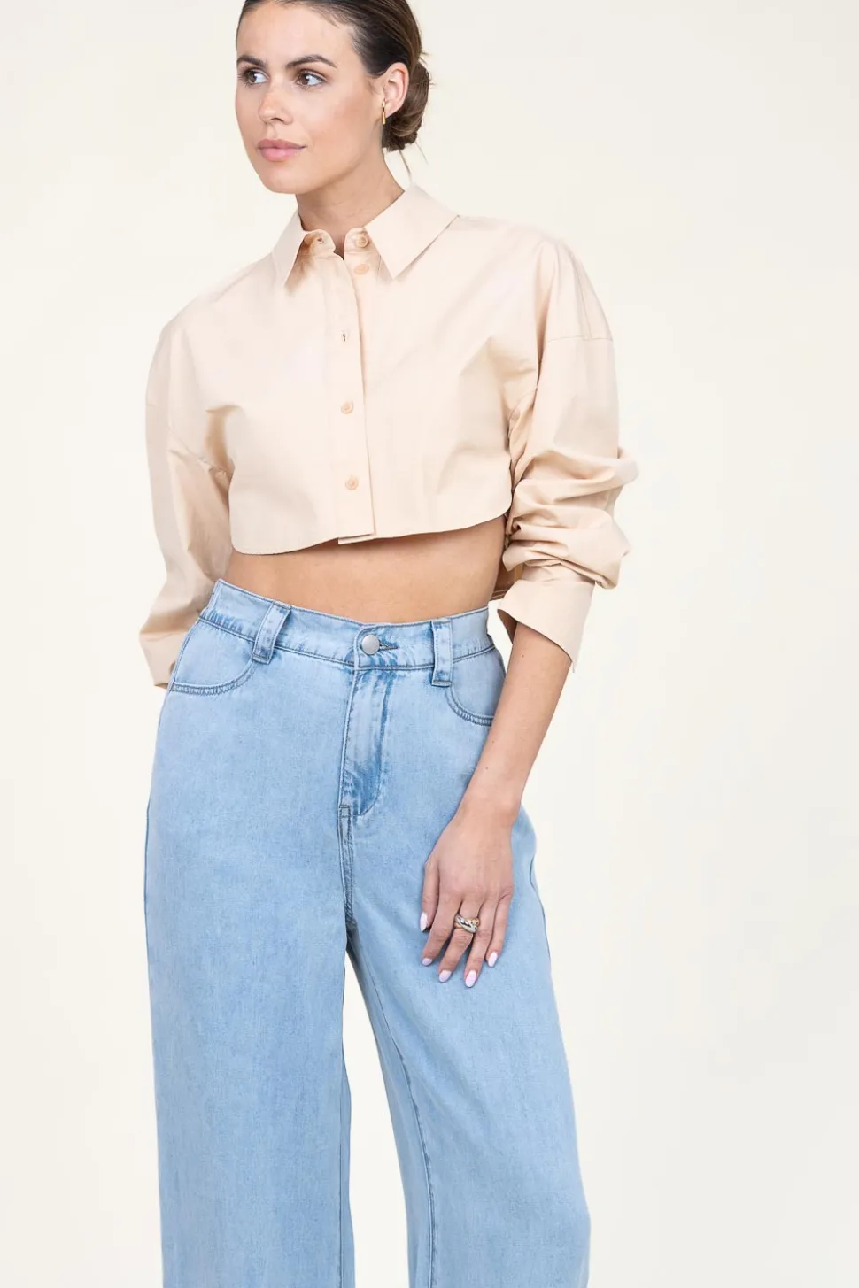 Cropped Poplin Blouse Rosa | Natural... | Patrizia Pepe | Little Soho