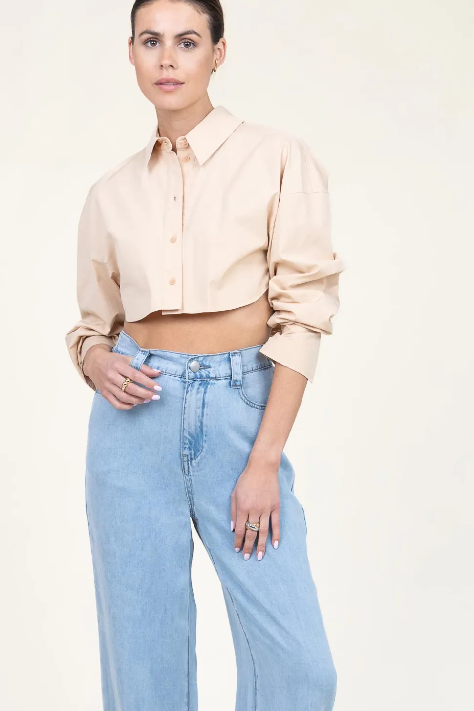 Cropped Poplin Blouse Rosa | Natural... | Patrizia Pepe | Little Soho