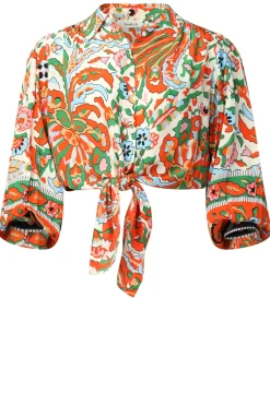 Cropped Retro Print Blouse Martha | Orange... | Ba&Sh | Little Soho
