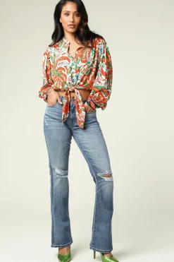 Cropped Retro Print Blouse Martha | Orange... | Ba&Sh | Little Soho